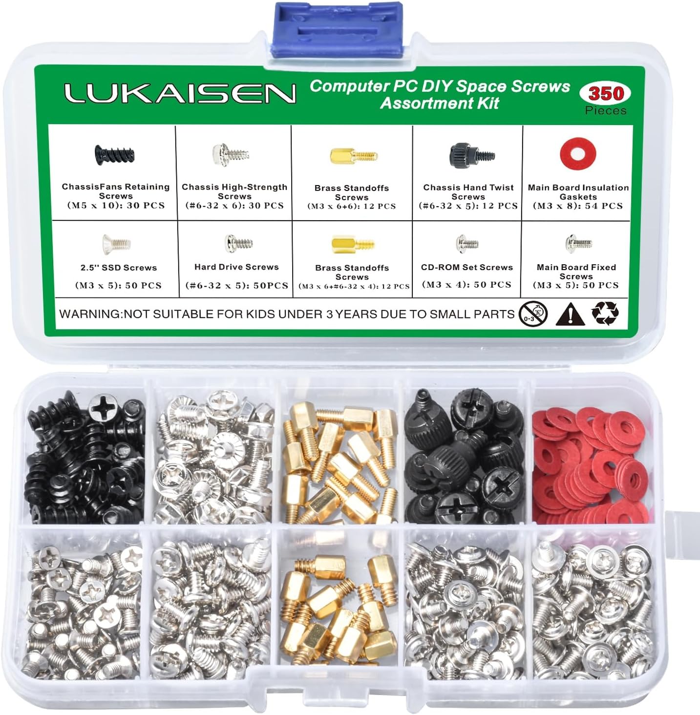 350PCS Computer Screws Motherboard Standoffs Assortment Kit for Universal Motherboard - 6-32 Male to M3 Female Standoffs for 2.5‘’ SSD Hard Drive Fan Power Graphics, PC Case for DIY & Repair