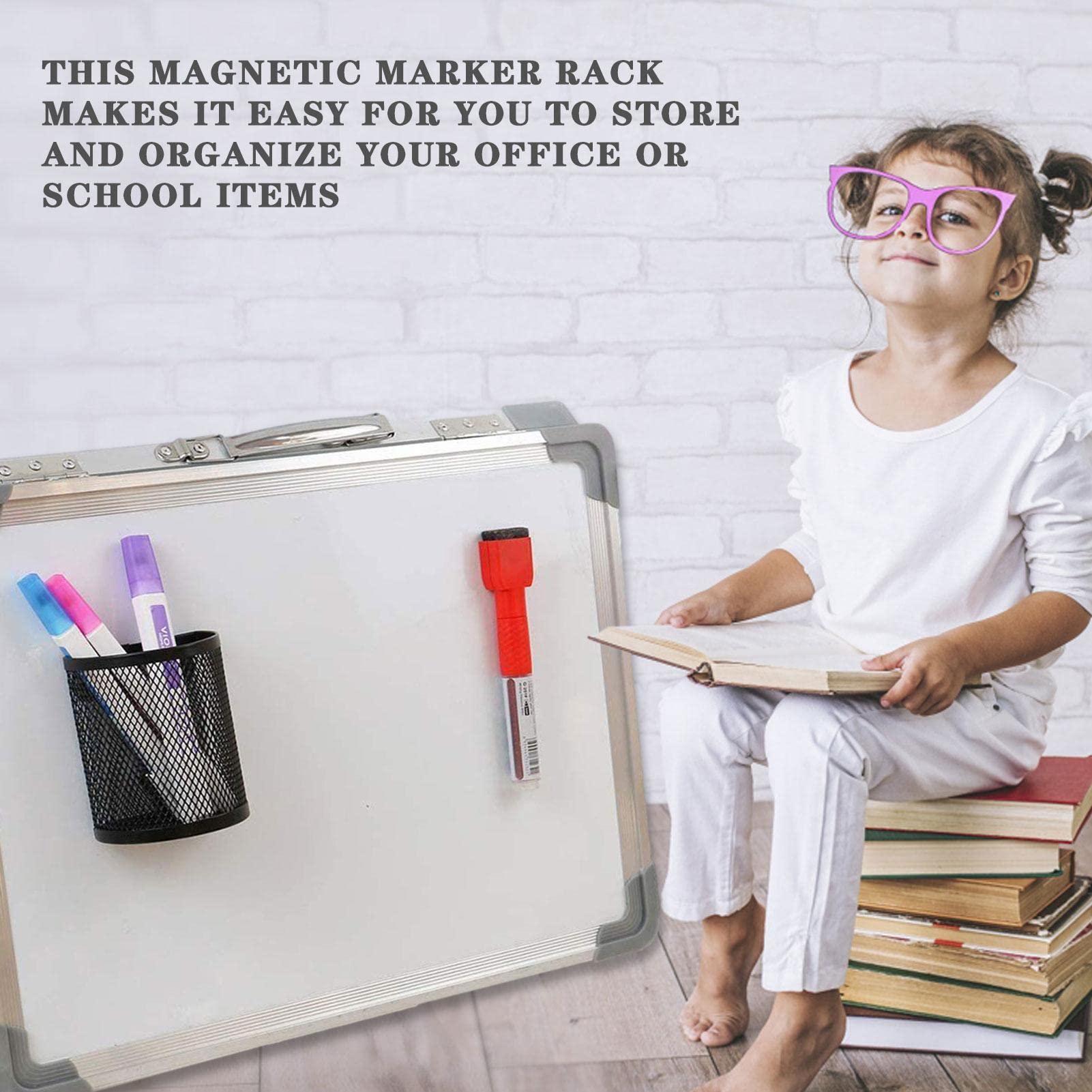 Porte-stylo Magnétique Bureau Porte-stylos Magnétiques - Lot De 2 Noir - 12x5.7cm - Aimant Fort - Pour Frigo Et Tableau Blanc Porte Crayon Aimanté