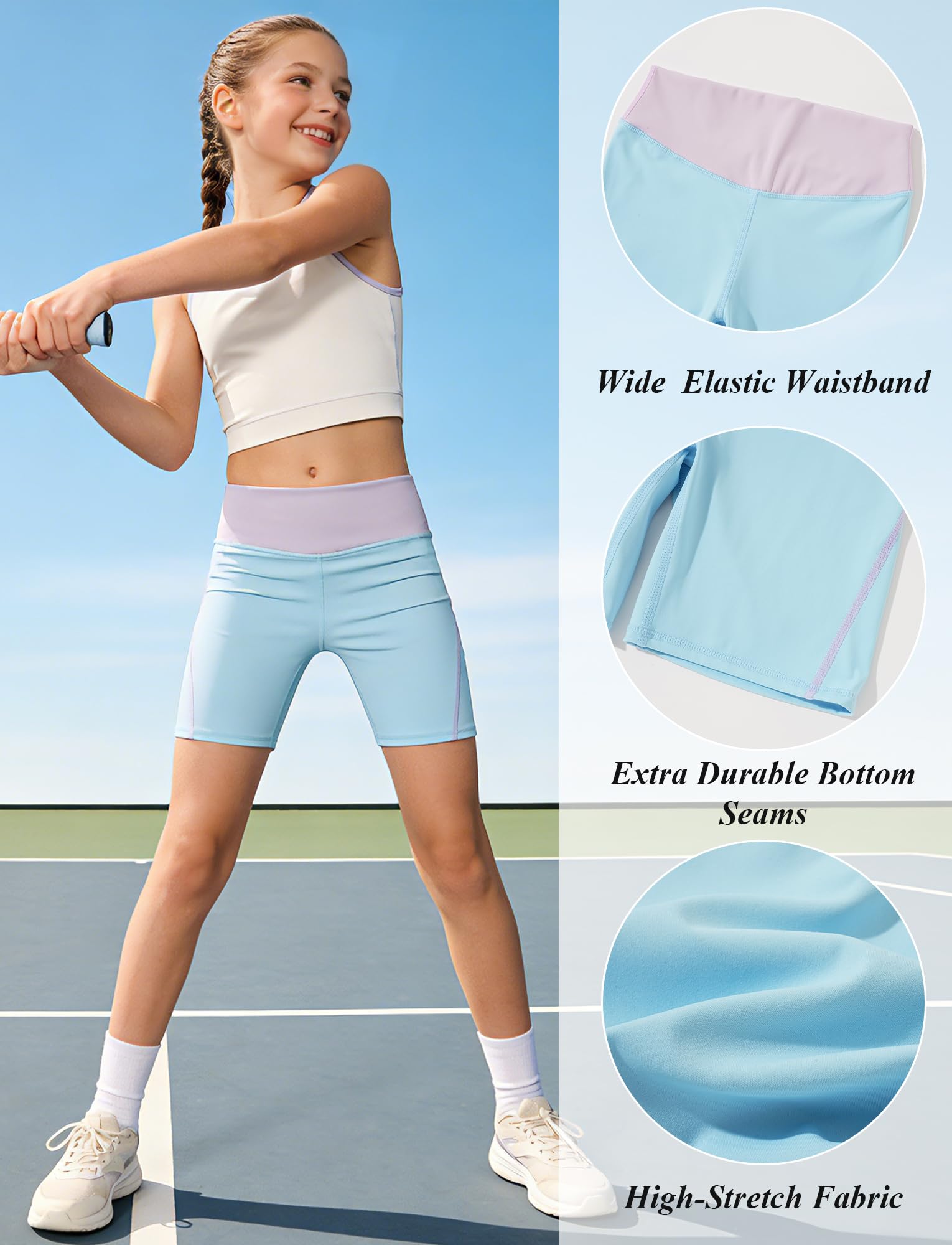 SEAUR Short de cyclisme pour filles - Short de sport - Short de gymnastique - Respirant - Taille haute - 4 à 13 ans