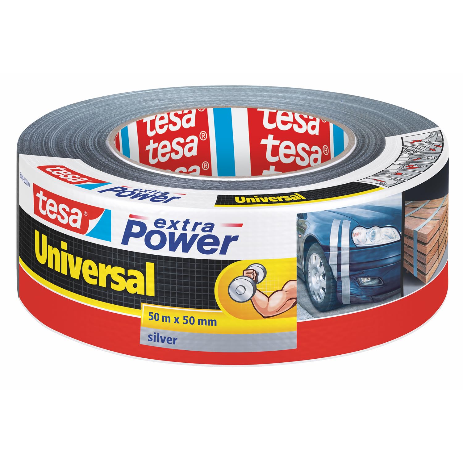 tesa extra Power Universal Gewebeband - Gewebeverstärktes Ductape zum Reparieren, Befestigen, Bündeln, Verstärken oder Abdichten - Grau - 50 m x 50 mm