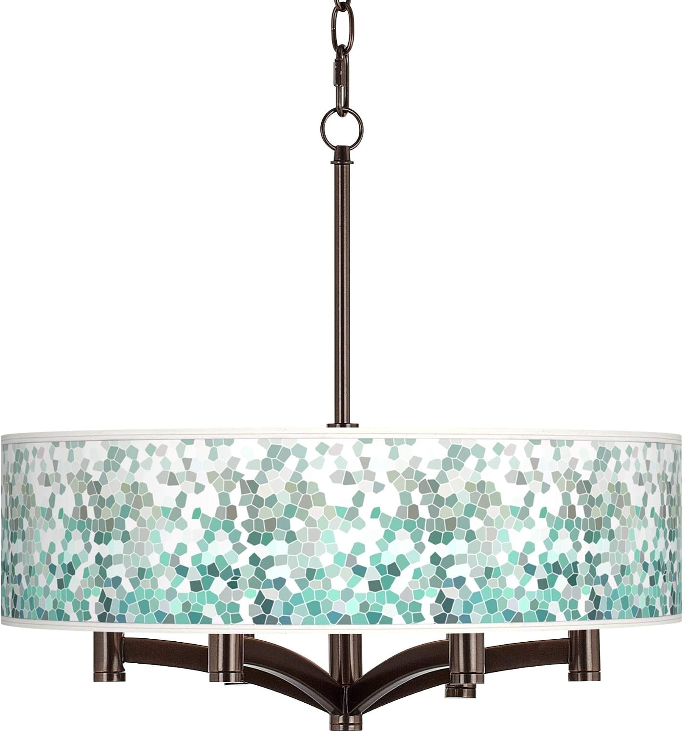 Giclee Glow Aqua Mosaic Ava 6-Light Bronze Pendant Chandelier with Print Shade