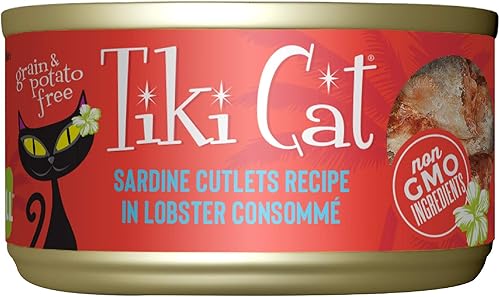 Tiki Cat Grill - Alimento húmedo bajo en carbohidratos con mariscos enteros en caldo para gatos y gatitos adultos, 2.8 onzas, 12 unidades, sardina