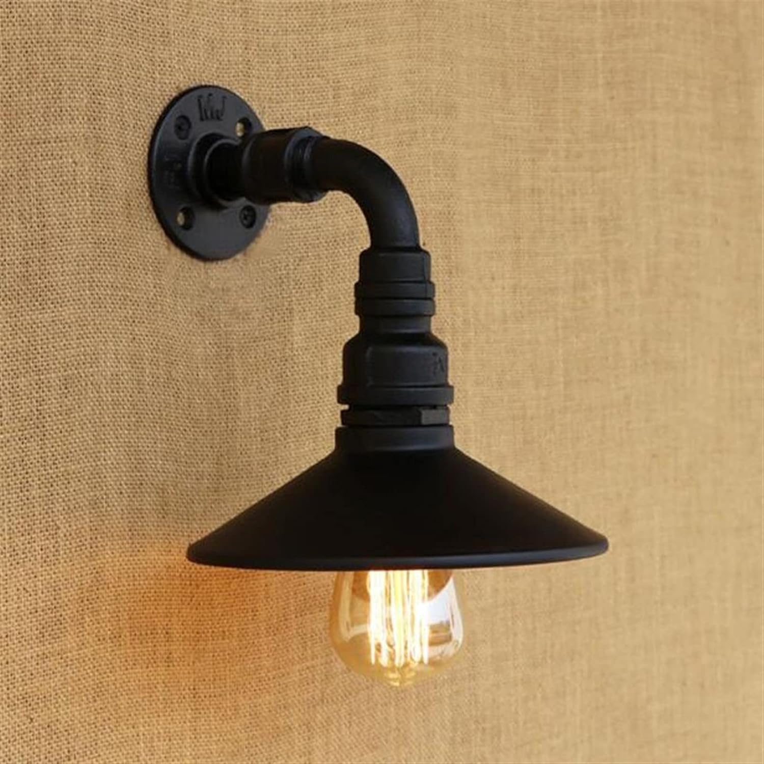 KBUUKYYXouy Wall Lamps Indoor European Wall LightStyle 4 Colors Retro Lampshade Wall Sconces Iron Water Pipe Compatible with Corridors Walkways E27 Wall Lamp,Silver(Black)