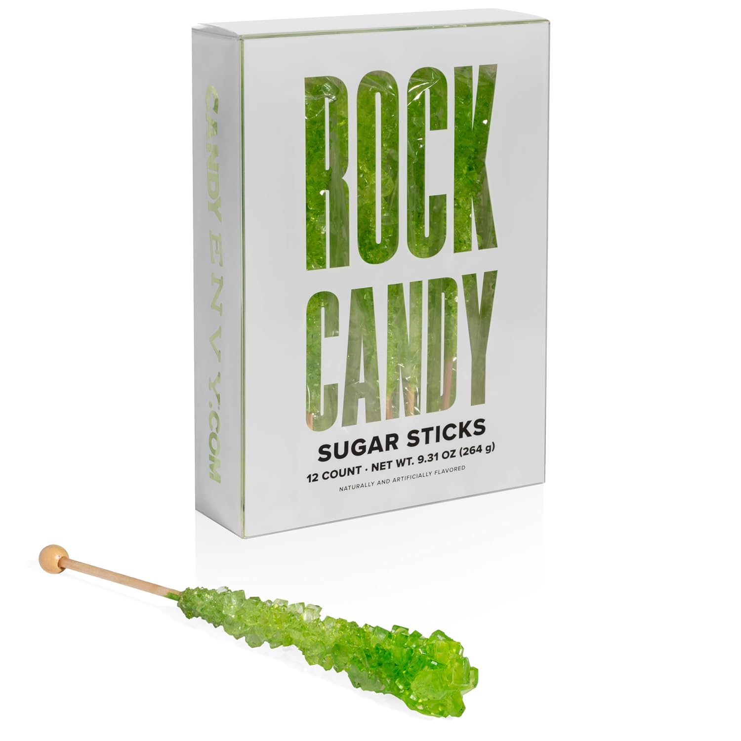 Light Green Rock Candy Sugar Sticks - Watermelon Flavored - 24 Individually Wrapped Light Green Party Favors