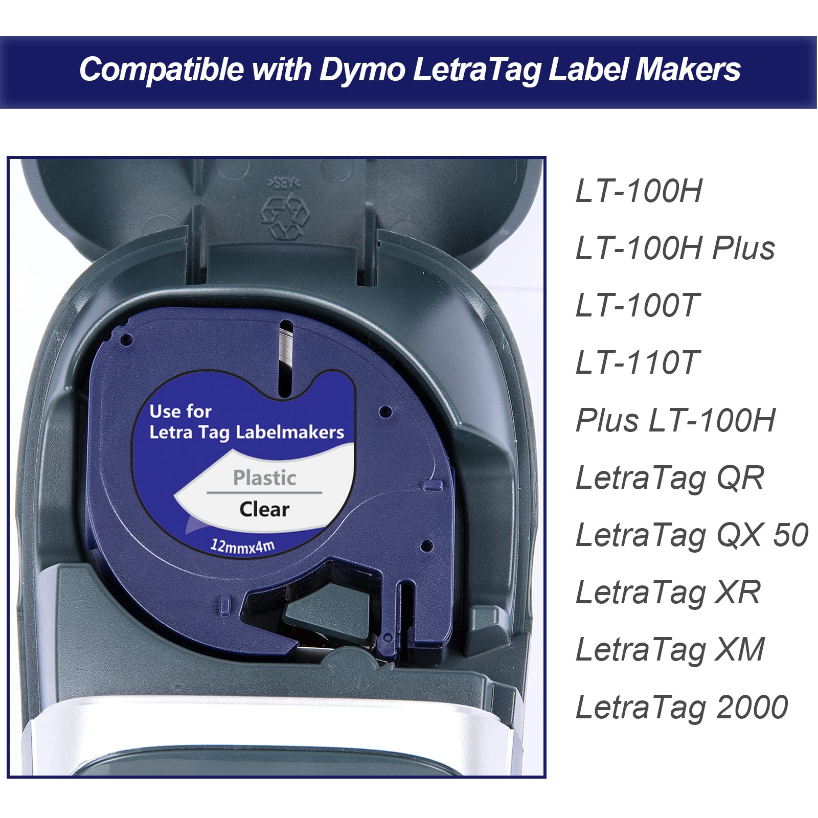 WEEMAY Lot de 10 rouleaux de ruban adhésif de rechange pour étiqueteuse Letratag Dymo Letratag LT-100T LT-100H QX50 12 mm x 4 m