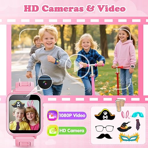 Miniatura 4 de Reloj inteligente para niñas de regalo para edades 3-12 con 39 juegos, reloj despertador, cámara, reproductor de música, video, podómetro, linterna