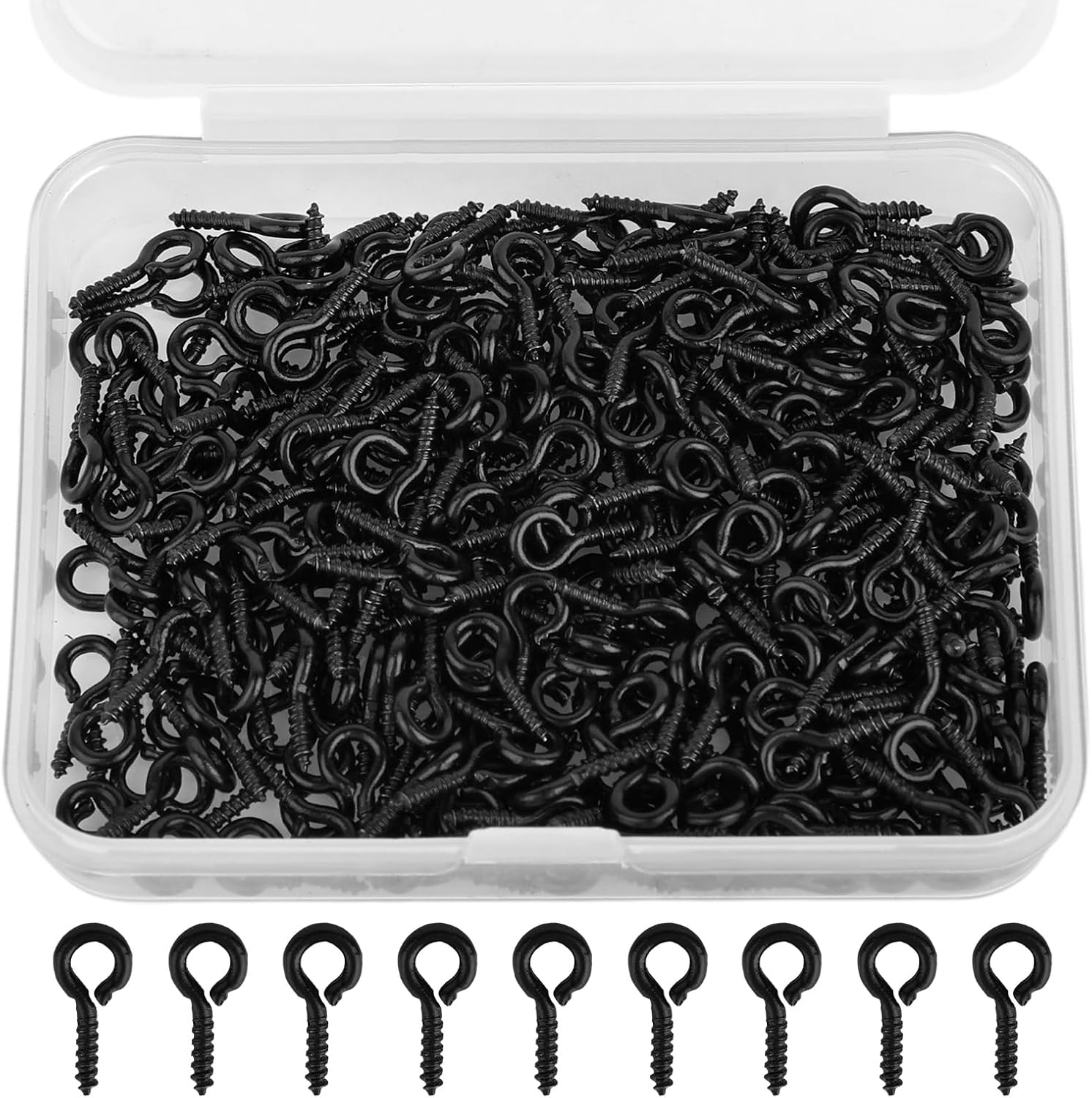 300pcs Small Screw Eye Pins, 10mm x 5mm Eye Hook Mini Screw Eyelet Pin for DIY Art Crafts Bead Charms Jewelry Making Finding Cork Top Bottles (Black)