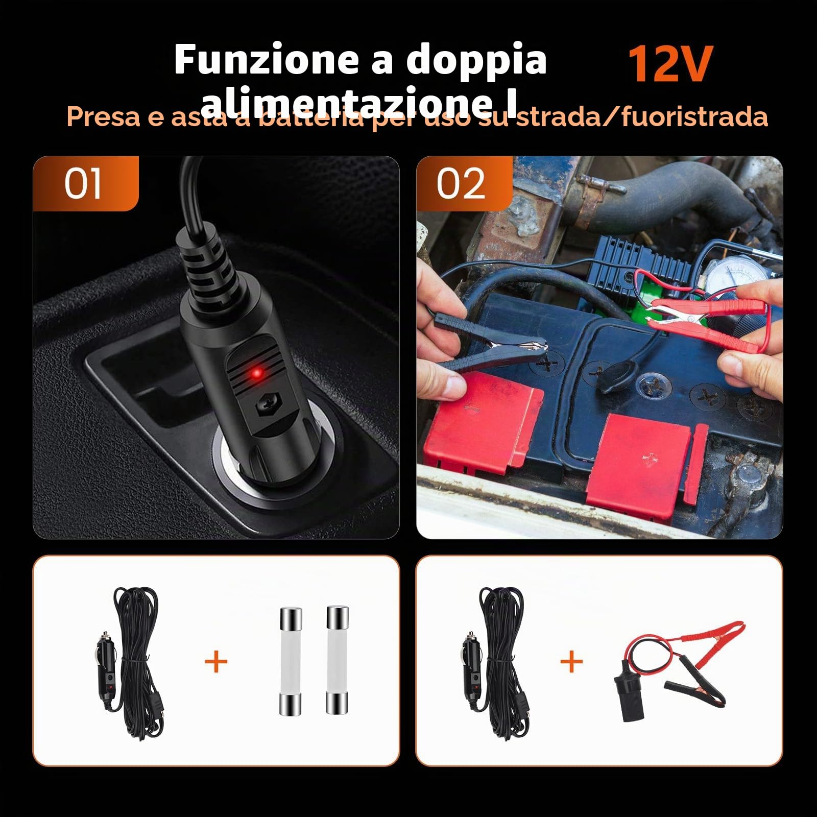 Cric idraulico elettrico 5T 12V 180W con pompa gonfiabile e luce LED 150-540 mm per auto SUV