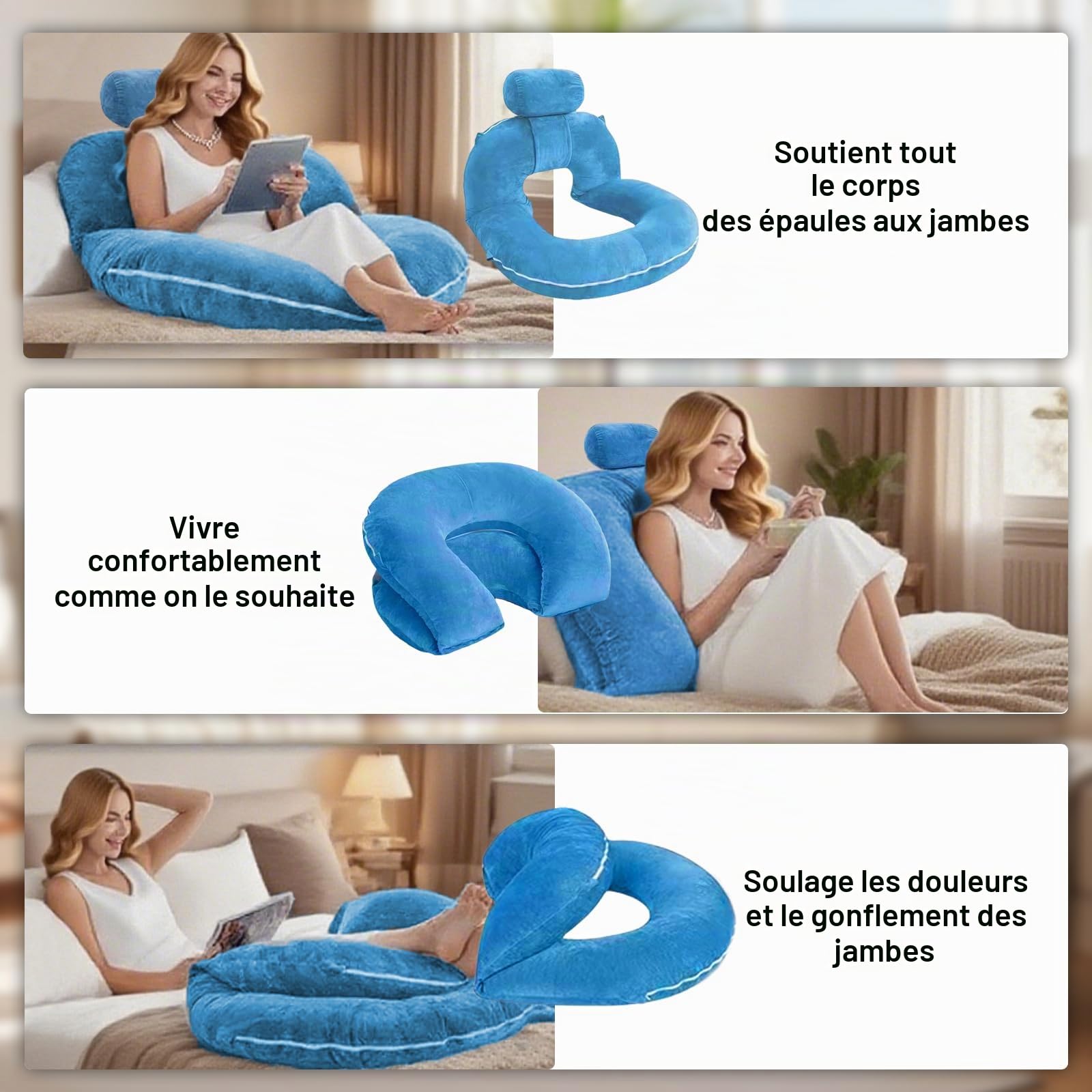 Coussin de Lecture pour Lit,Coussin Dossier Canapé,Grand U Support Lombaire,Oreiller de Grossesse Ergonomique en Mousse Mémoire, Oreiller de Lecture Lit Adulte Housse Amovible pour Lire ou Se Détendre
