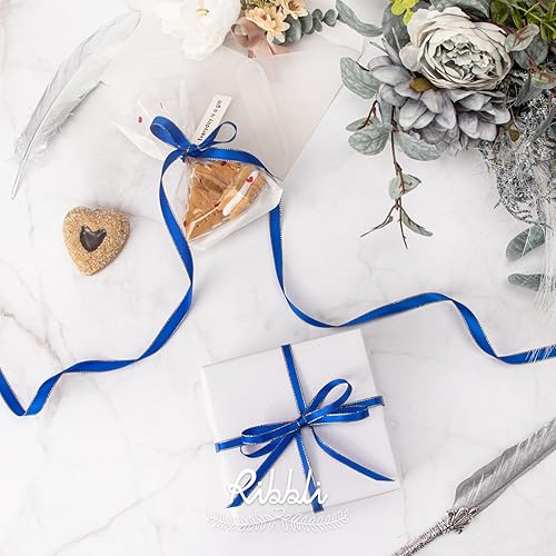 Miniatura 10 de Ribbli Cinta de satén dorada con borde dorado, satén de doble cara de 14 pulgadas x 50 yardas, uso de cinta dorada para manualidades, envoltura de