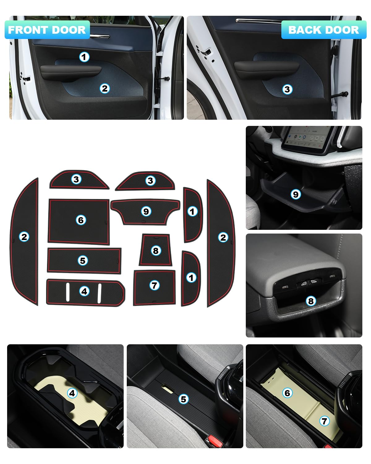 CDEFG Compatibile con Volvo EX30 2024 2025 tappetini in gomma per console centrale, tappetini antiscivolo EX30 antiscivolo portabicchieri in gomma antiscivolo auto tappetino EX30 accessori (rosso)