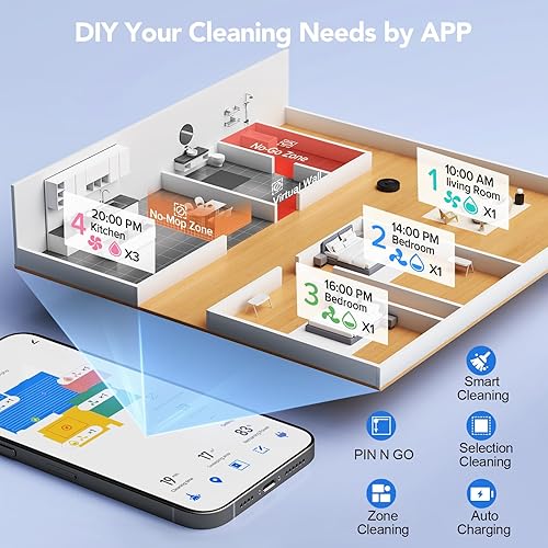 Miniatura 6 de BPMIO Robot aspirador y trapeador combinado de succión máxima de 4500 Pa con mapeo inteligente de navegación LiDAR, tiempo de ejecución de 145