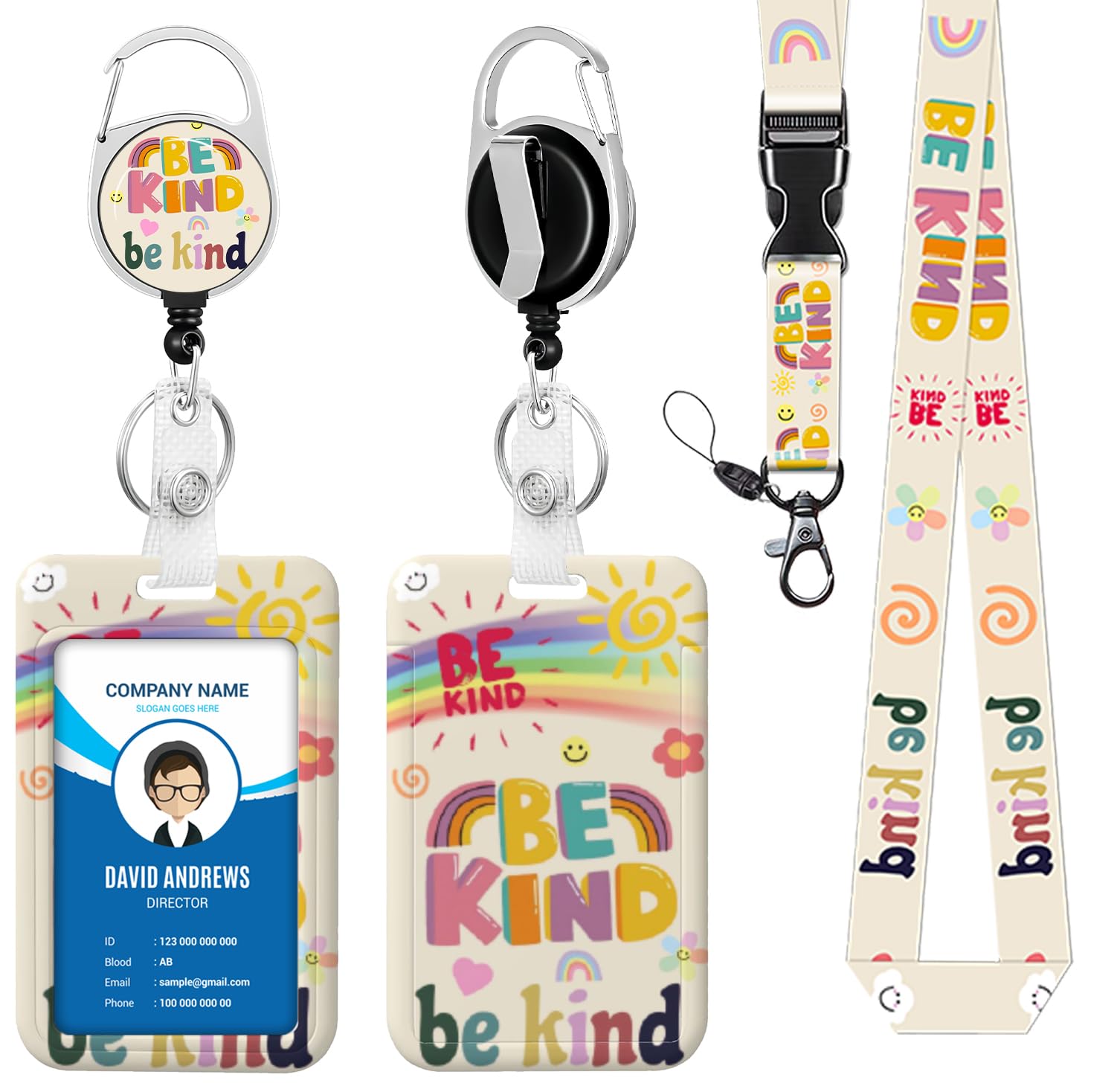 Lanyard for ID Badge Holder Badge Reel Be Kind for Man Women Cute Nurse Teacher Name Tag Clip Retractable Keychain Heavy Duty Work Office Gifts Accessories