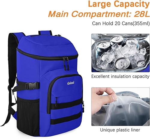 Miniatura 4 de Goloni Mochila enfriadora, impermeable y a prueba de fugas, mochila térmica portátil, ligera, para playa, viajes, camping, almuerzo para hombres y