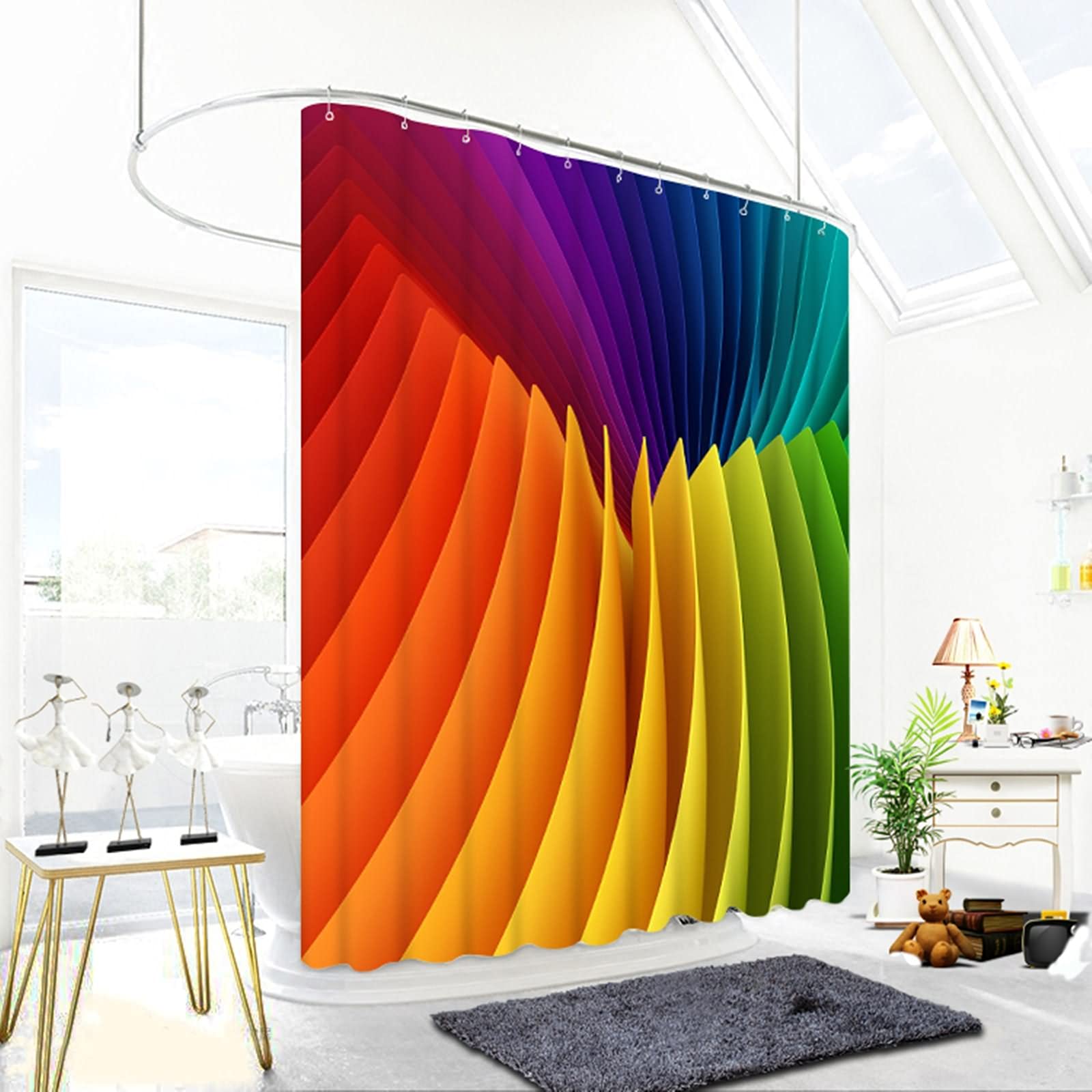 Rideau douche polyester 165x180cm multicolore motif papier KnSam