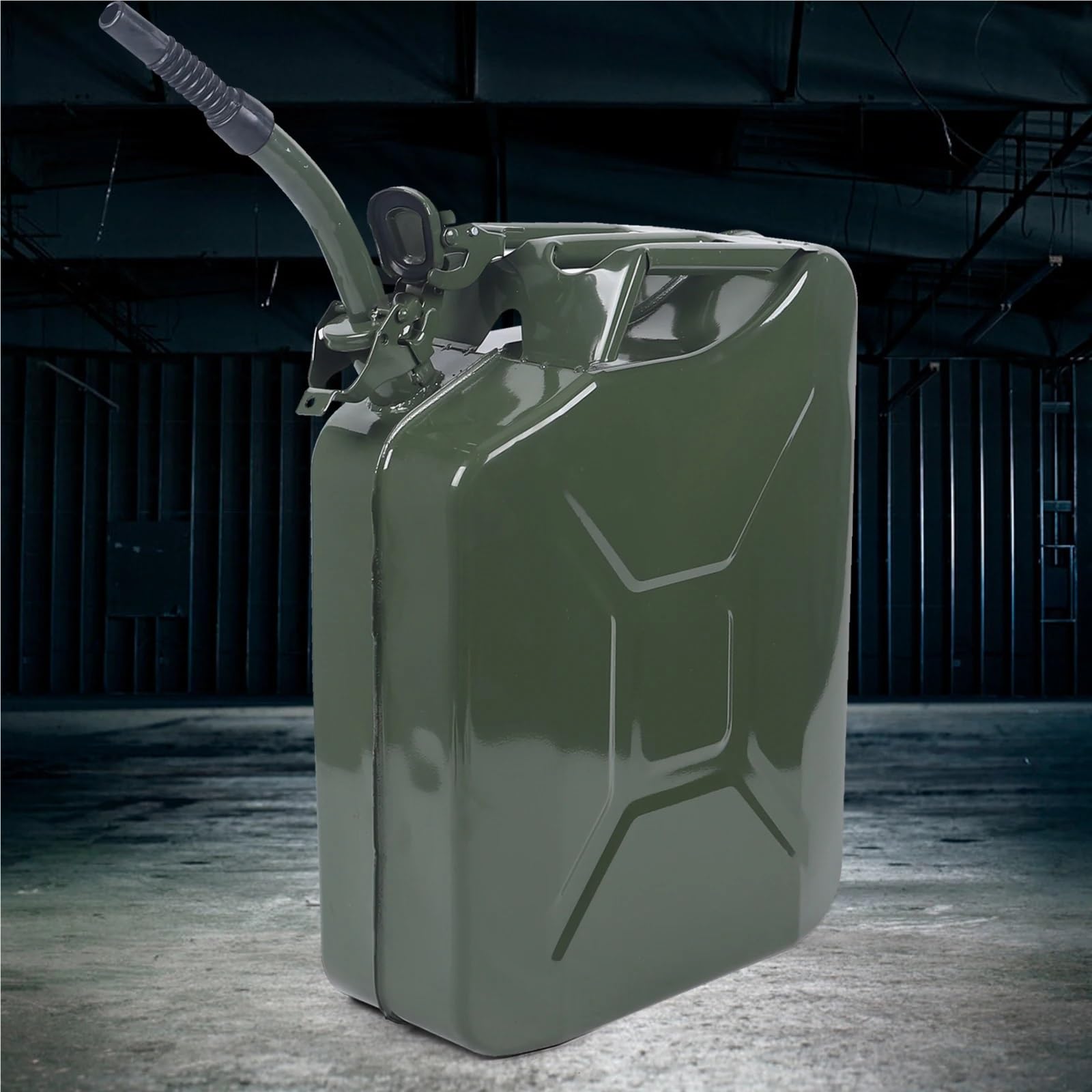 Benzinkanister 20-Liter-Benzinkanister aus Metall, grün, mit Kraftstoffbehälter und Ausgießsystem, Benzineimer aus kaltgewalztem Blech, Benzintank, Dieselkanister
