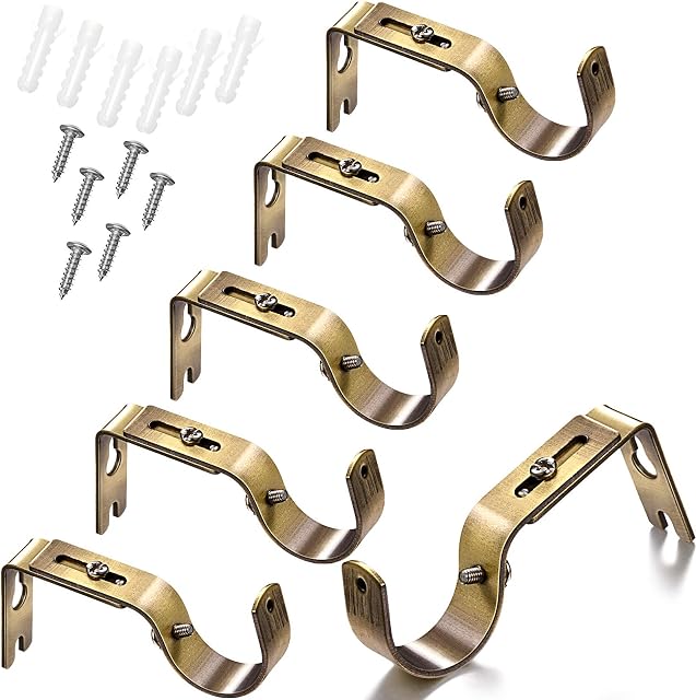 6 Pieces Curtain Rod Brackets General Adjustable Curtain Rod Holder Wall Bracket Hooks Outside Mounted Blinds Curtain Rod Bracket with Screws for 1 Inch Diameter Curtain Rod (Green Bronze)