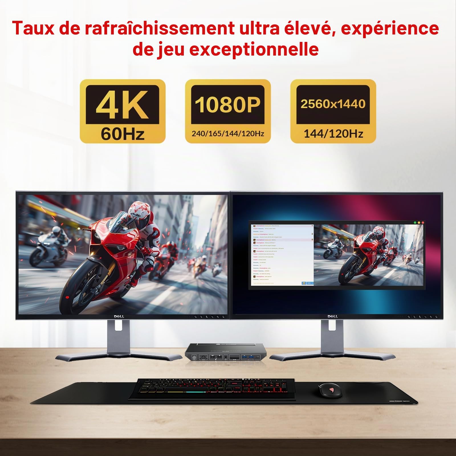 AV ACCESS Station d'accueil, commutateur KVM pour ordinateur portable et de bureau | Chargement 100W, HDMI double écran 4K@60Hz, 3xUSB 3.0, USB C, 1G Ethernet, support EDID, SD, 3.5mm AUX Audio