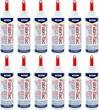 BEACON Fabri-Tac Premium Fabric Glue - Quick Drying, Crystal Clear, Permanent - for Fabrics, Canvas, Lace, Wood and More, 8-Ounce, 12-Pack