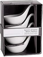 Vista 5 de Farmhouse Decor - Cuencos de porcelana para salsas, juego de 4 elegantes platos de salchicha de soja blanca (1/2 onza con forma de cuchara)