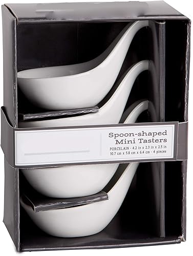 Miniatura 5 de Farmhouse Decor - Cuencos de porcelana para salsas, juego de 4 elegantes platos de salchicha de soja blanca (1/2 onza con forma de cuchara)