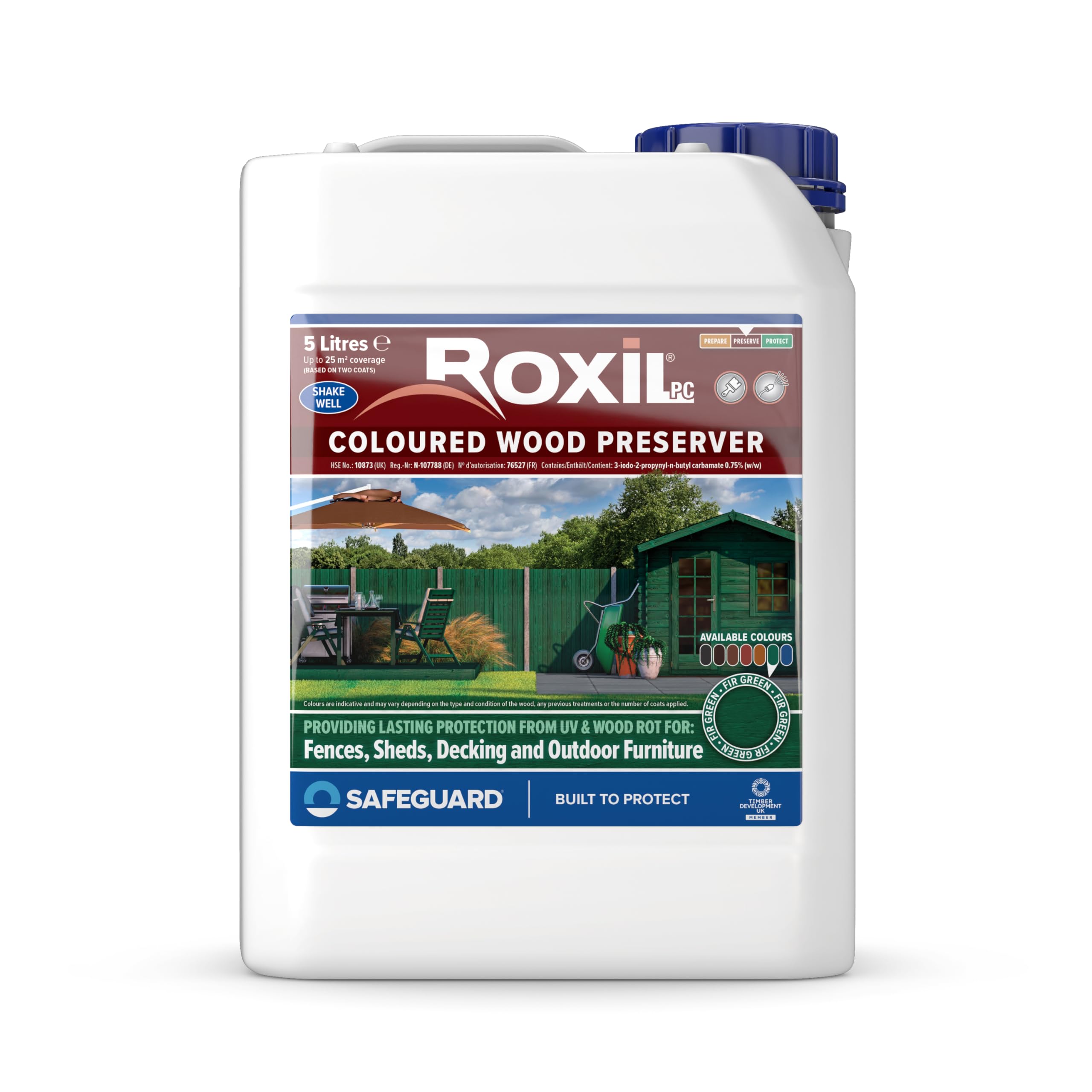 (5L, Fir Green) Roxil Wood Stain Preserver - Fast-Drying Satin Finish For Decking, Fence, Shed, Furniture. Up To 5 Year Protection For Indoor & Outdoo 5060132766156