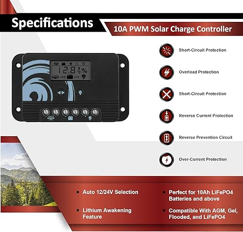 Miniatura 3 de ECI Power Kit de energía solar de 100 W 12 V  Batería de litio LiFePO4 de 12 V 20 Ah  Panel solar monorígido de 100 W, controlador de carga solar