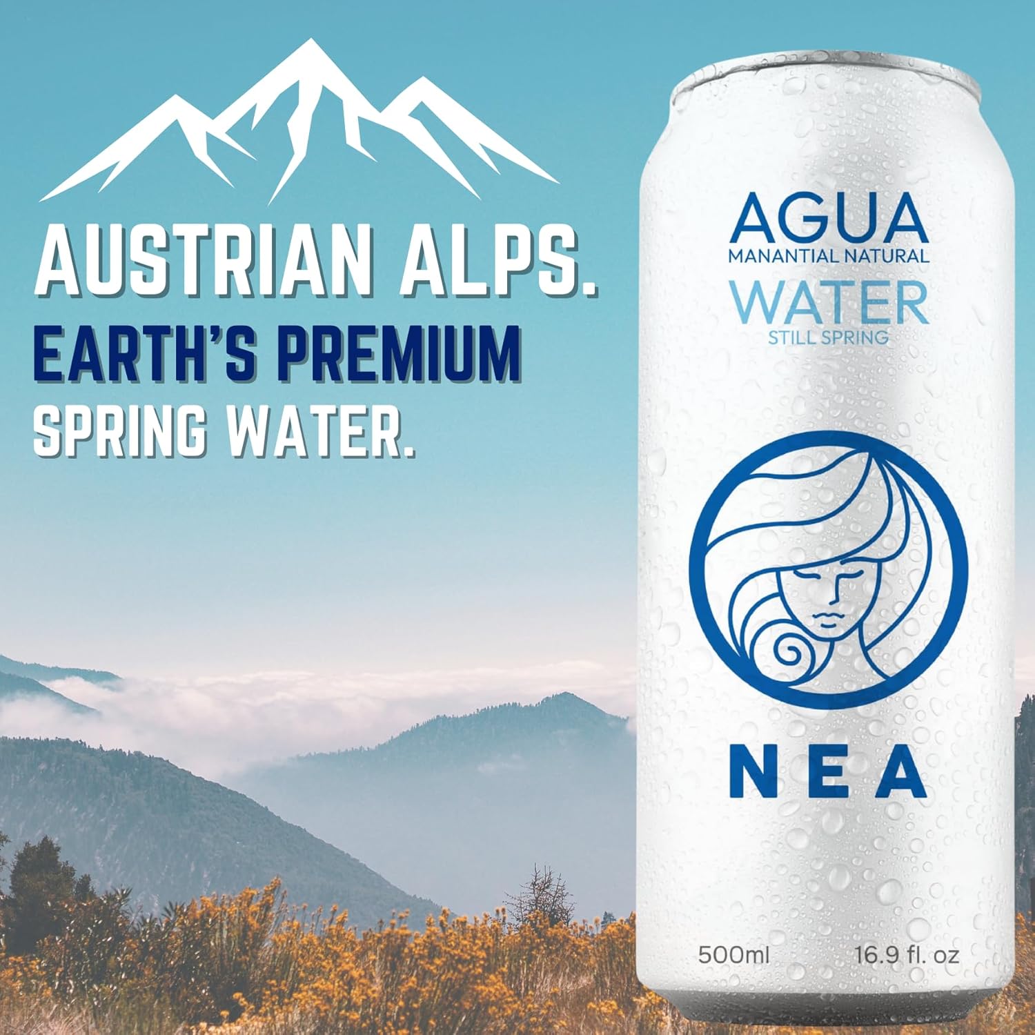NEA Canned Water - Austrian Alps Spring Mineral Can Water in Aluminum Cans - Plastic Free BPA Free 16.9oz (1 Case - Pack of 12) - Image 3