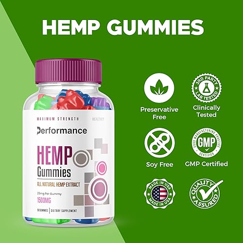 Miniatura 3 de Paquete de 3 gomitas de cáñamo Performance  Fórmula oficial  Gomitas de alto rendimiento, fórmula extra fuerte, 1500 mg por botella, 25 mg por