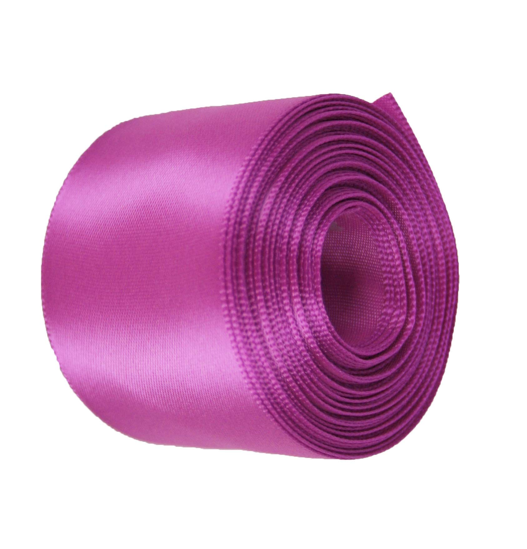 Fuchsia Rolled up 1-1/2" Single FACE Satin Ribbon 100% Polyester Choose Length (1-1/2" x 3 Yards)
