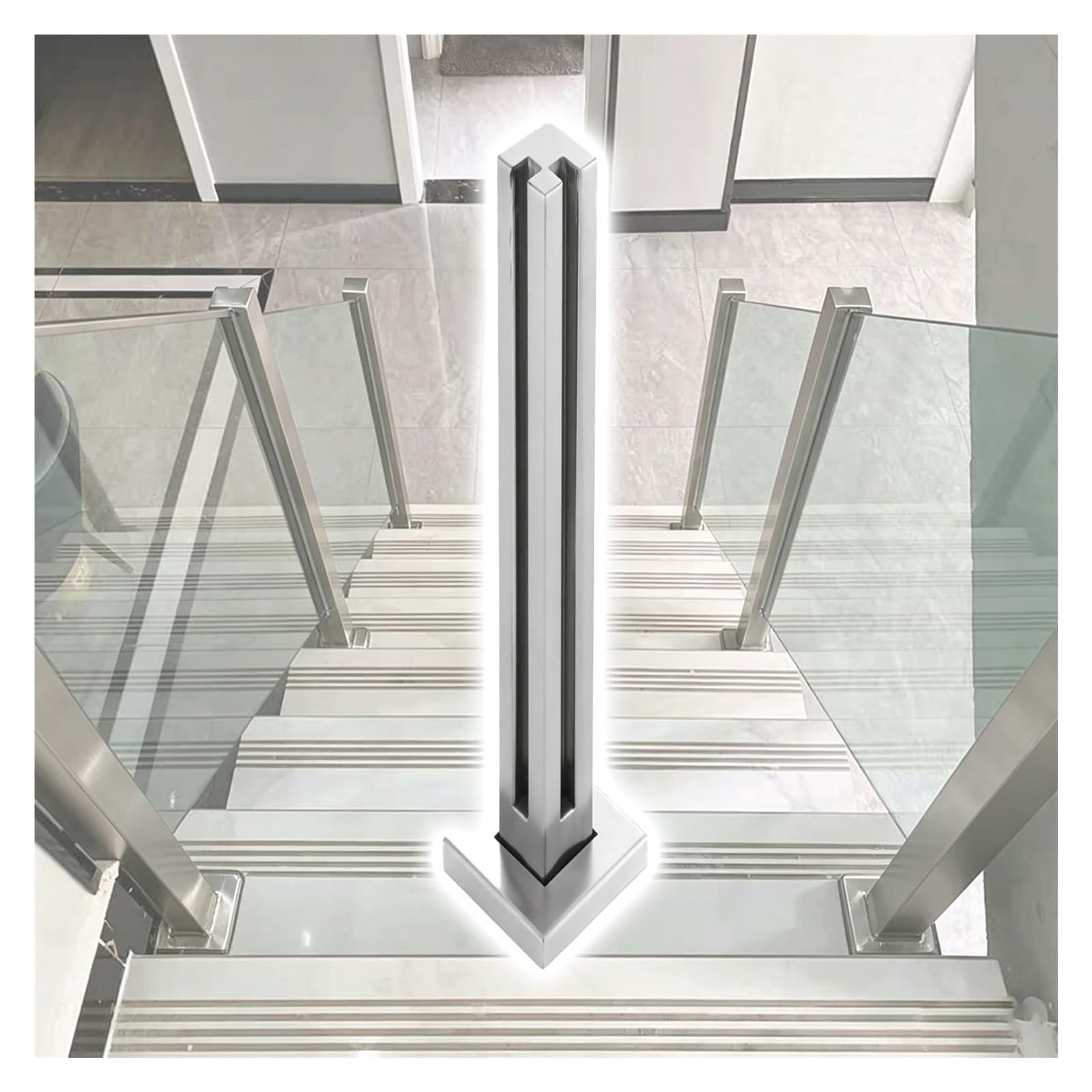 Poteau de rampe d'escalier en verre argenté pour supprimer les vibrations des garde-corps