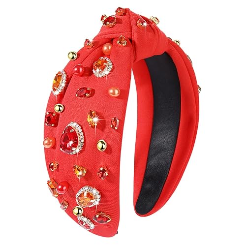 Miniatura 6 de NVENF Diademas anudadas con diamantes de imitación para mujer, diademas con cuentas de cristal, diademas con nudo superior, diademas de moda para