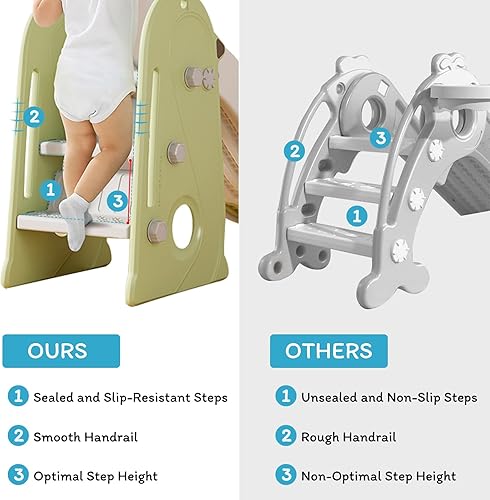 Miniatura 4 de Indoor Slide for Kids Age 1-7, 3 in 1 Toddler Slide, Kid Play Climber Slide Playset, Folding Slide for Toddlers with Basketball Hoops and Ball, Baby