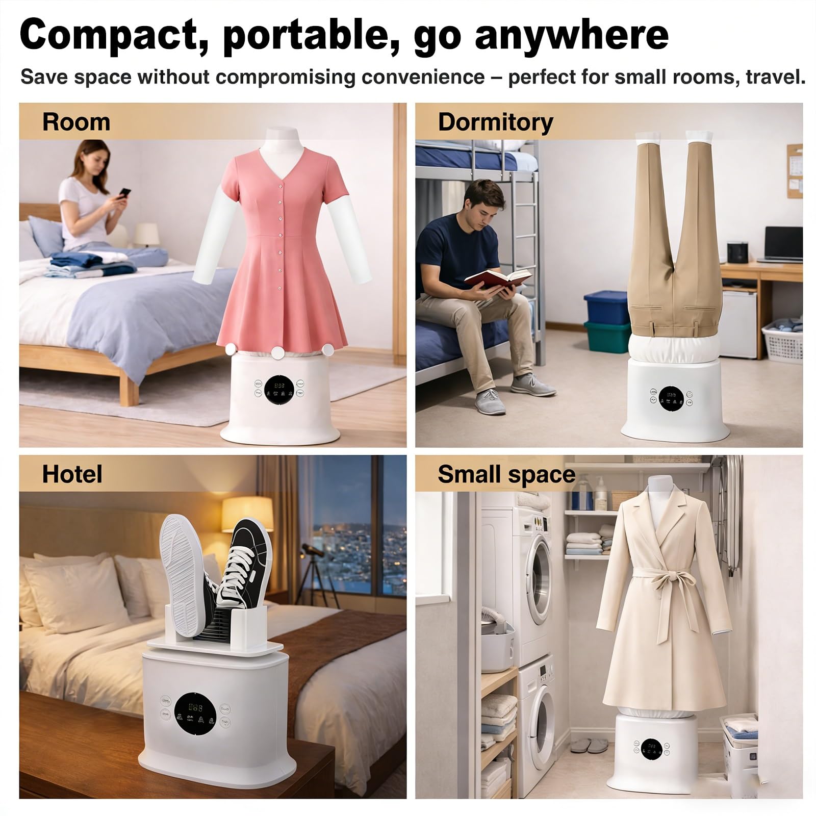 Automatischer Hemdenbügel Bügelpuppe zum Trocknen und Bügeln von T-Shirts, Blusen, Vertikalbügeleisen 2 in 1 Trocknet faltenfrei mit 4 Gewichtsclips, Timer und Digitalanzeige(Upgraded)