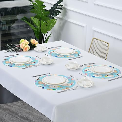 Miniatura 6 de Happy Birthday Cute Dog Round Natural placemats Linen Waterproof Place mat individuales para mesa de comedor redondos 15.4x15.4in Set of 6
