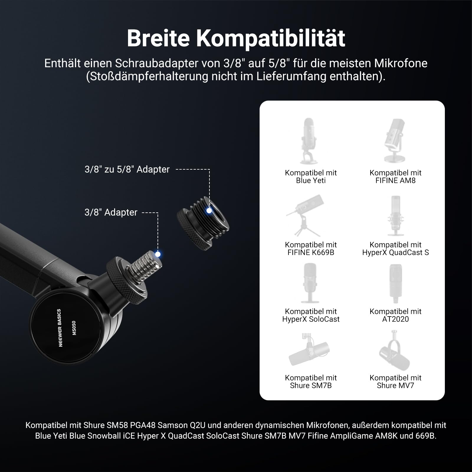 NEEWER BASICS Mikrofon Boom Arm, 78cm flexibler Microphone Tischständer Halterung, kompatibel mit Blue Yeti FIFINE AM8 K669B HyperX QuadCast S SoloCast AT2020 Shure SM7B MV7 für Gaming Streaming MS050