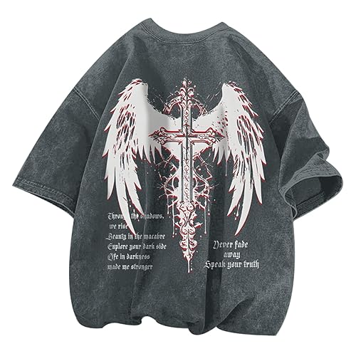 Vintage Goth Punk Shirts for Men Grunge Streetwear Oversized Tshirts