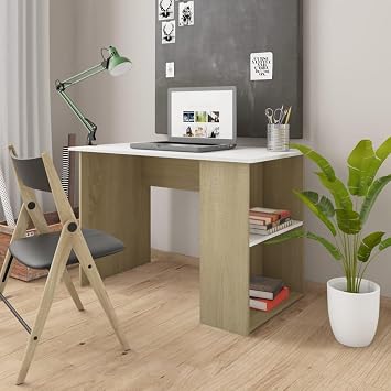 Desk Mesas Computer Table Desk Small Side Table Student Writing Desk Escritorios para Cuartos Computer Desks for Bedrooms White and Sonoma Oak 43.3"x23.6"x28.7" Engineered Wood