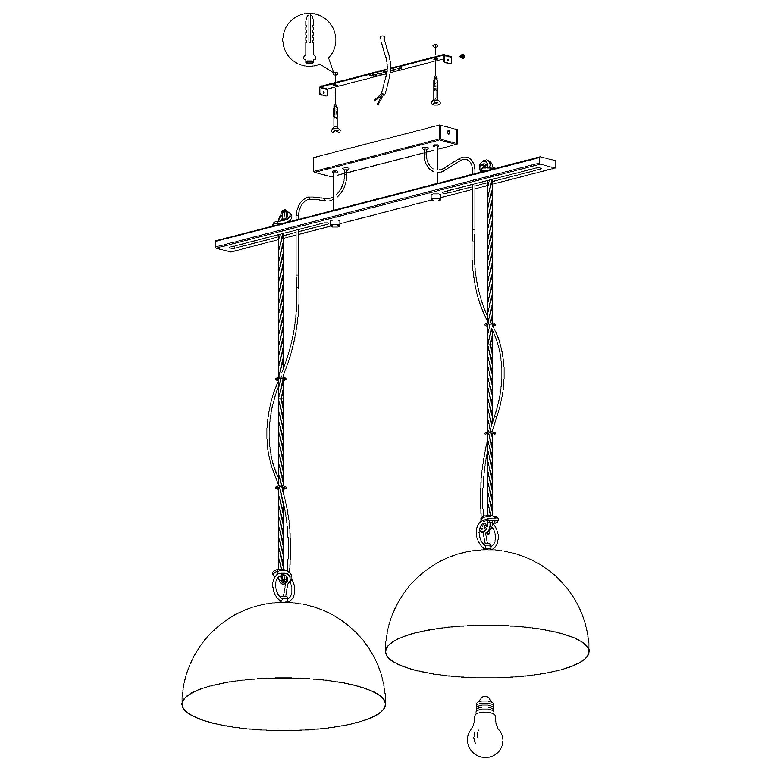 Eglo Lámpara colgante Hodsoll, 2 luces, vintage, industrial, retro, acero | madera, cuerda natural, negro, crema, marrón, para comedor y salón con casquillo E27
