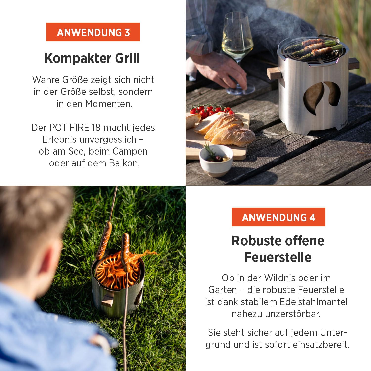 FYJER Pot FIRE 18 Feuerstelle | Vielseitige Feuerschalen für den Garten | Fire Pit aus Edelstahl mit Windschutzglas & Flammenring | Feuerkorb & Feuerschale mit Grillrost | Feuertonne für den Garten