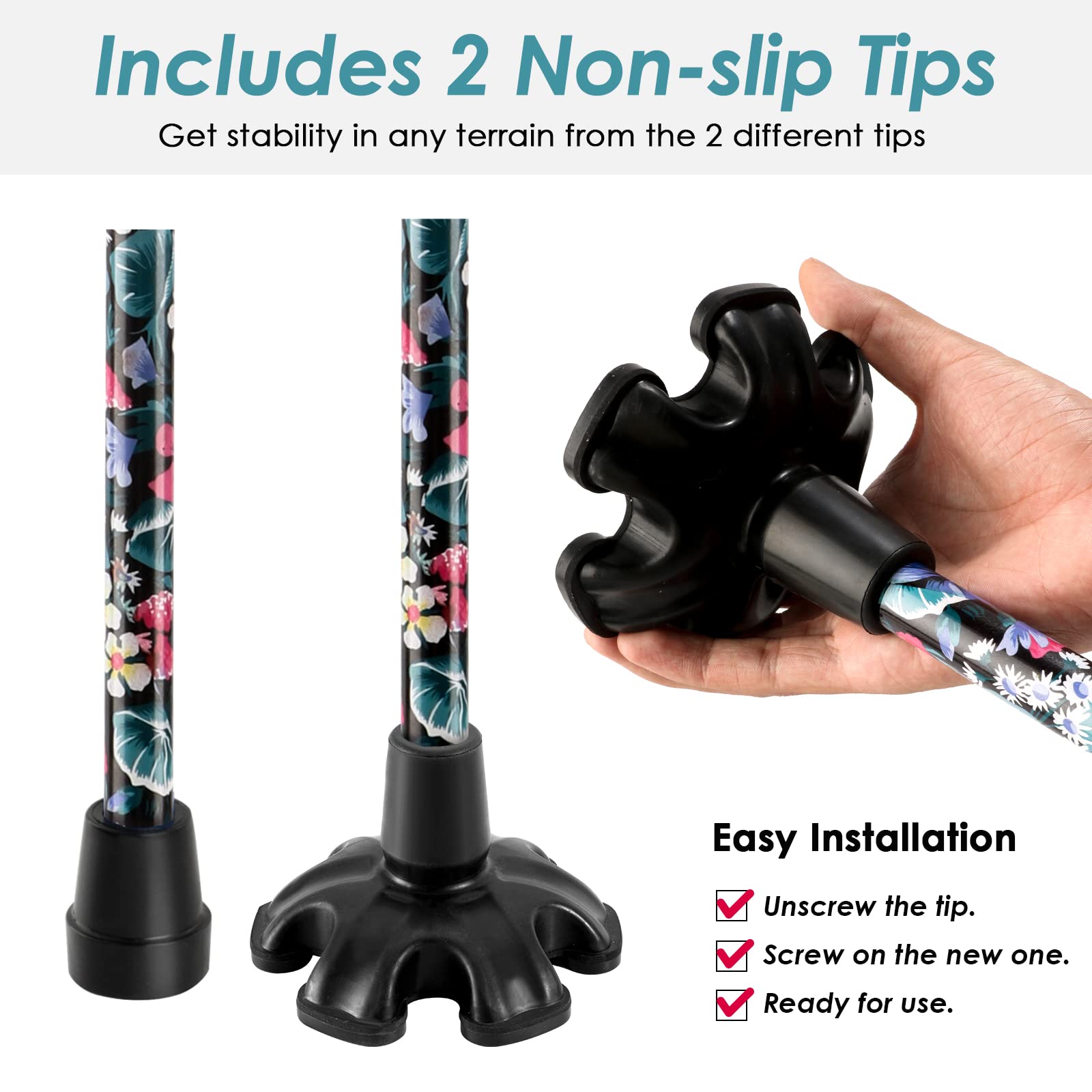 Walking Cane PANZHENG Cane for Man/Woman | Mobility & Daily Living Aids | 5-Level Height Adjustable Walking Stick | Comfortable Plastic T-Handle Portable Walking Stick Folding Cane | Colorful Flowers