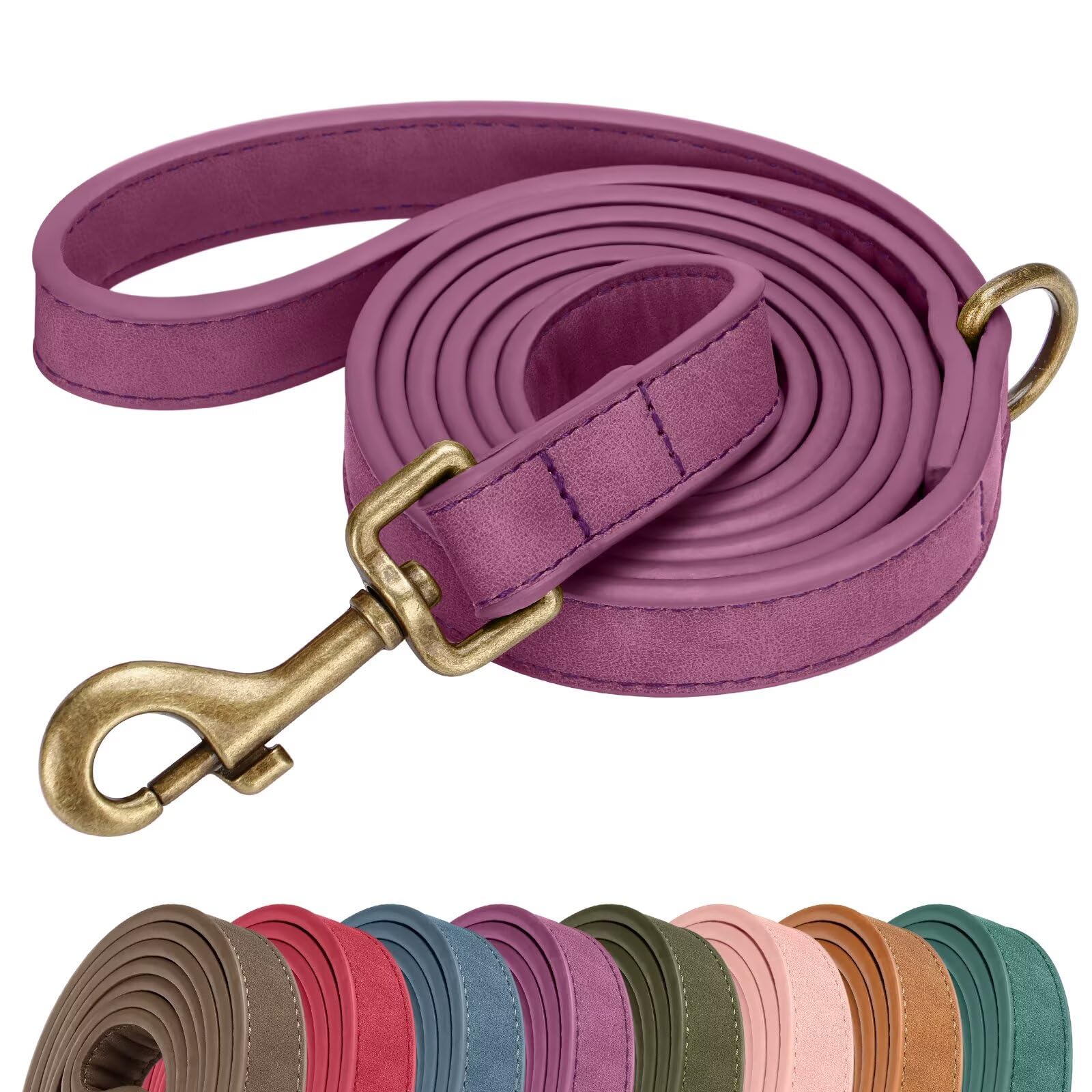 Didog PU Leather Dog Leash for Medium Large Dogs, 3/4in x 5ft, Purple