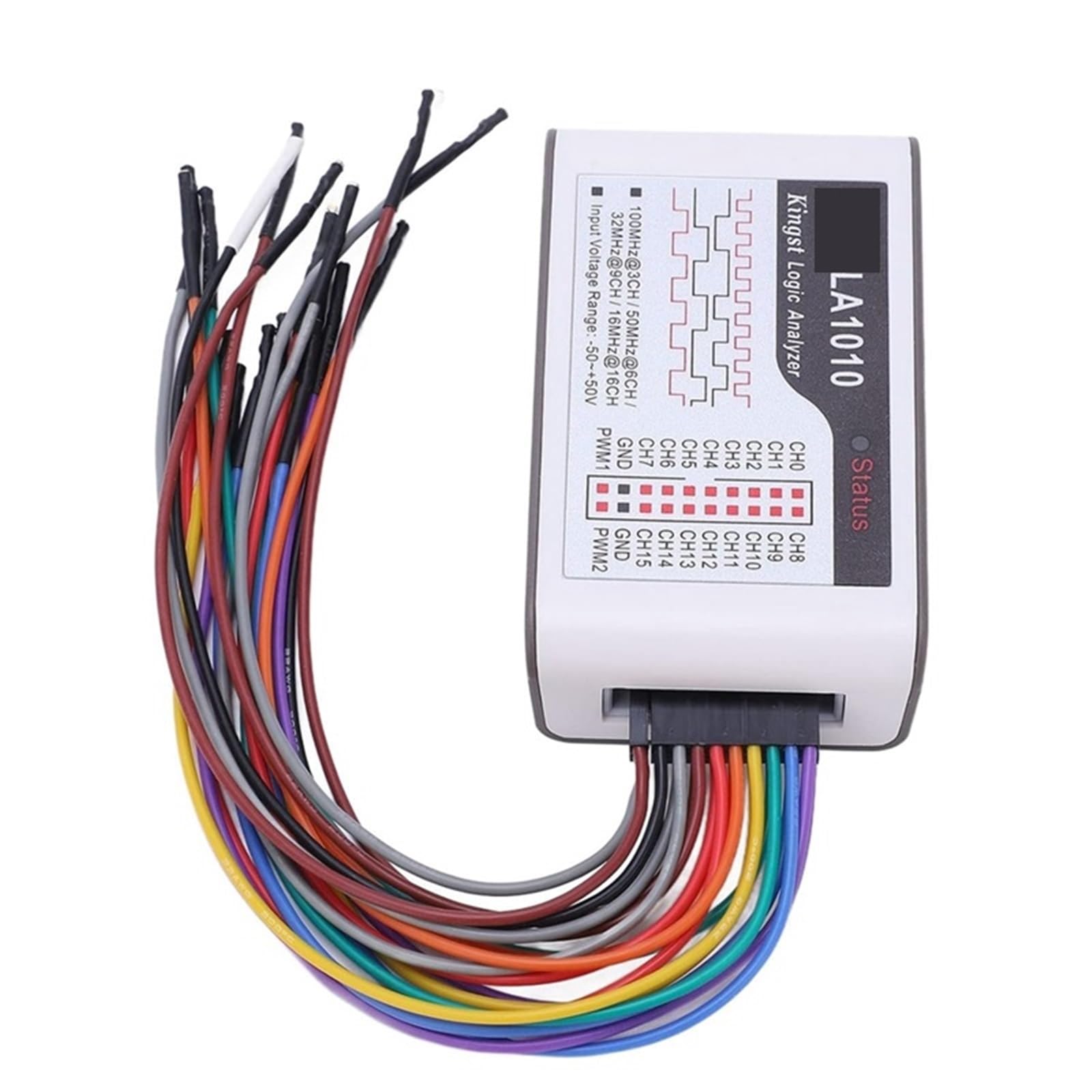 Analizador lógico portátil de 16 canales con cable, interfaz USB, frecuencia de muestreo de 100 m, entrada de 50 V.