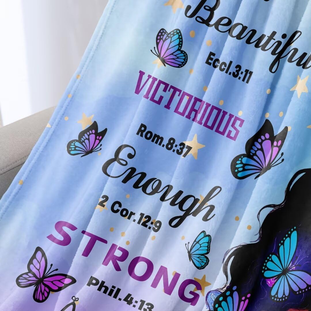 Black Girl Christian Blanket 50x60,Soft Black Girl Magic Throw Blanket,God Says I Am Blanket,Religious Christian Inspirational Gifts with Bible Verse and Inspirational Thoughts for Girls Women Faith