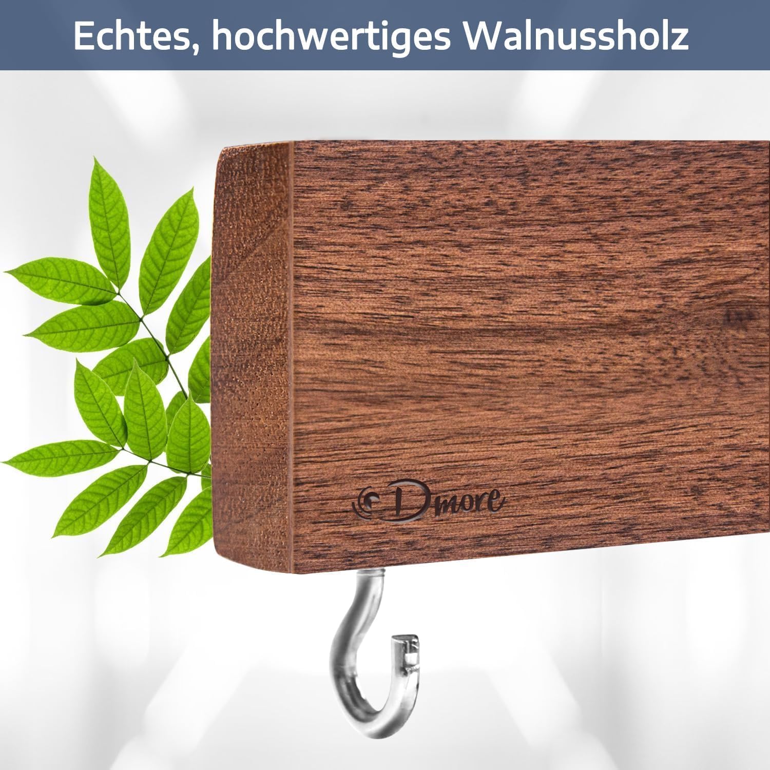 Dmore Lama Magnetica da 40 cm Con 2 Ganci - Supporto in Noce Senza Foratura per Coltelli e Utensili - Include Nastro Adesivo e Viti