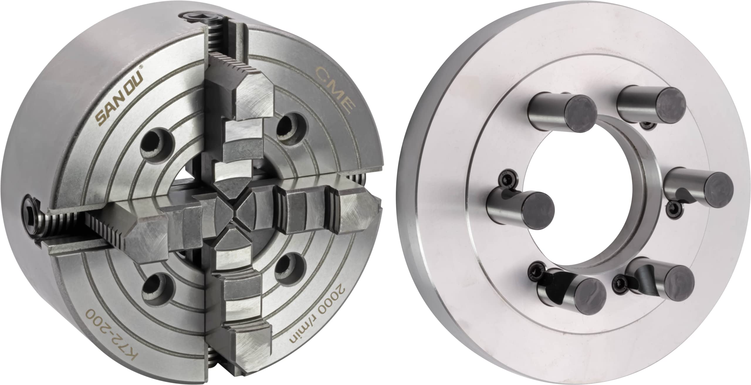 CME 8" 4-Jaw Independent Lathe Chuck with D1-5 Camlock Semi-Finished Backing Plate, Machine to Fit Chuck, Reversible Jaws