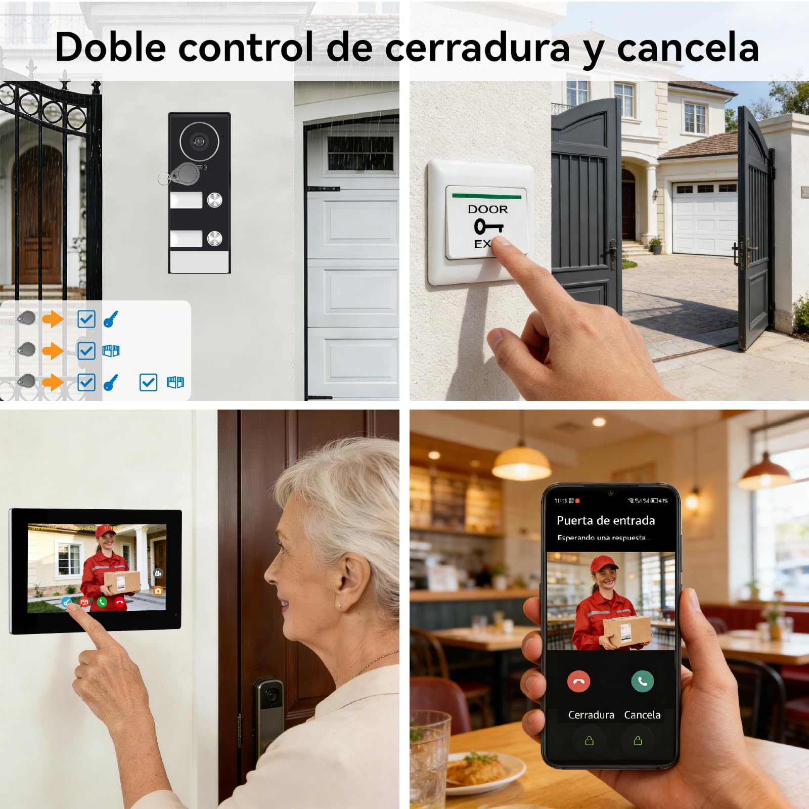 Videoportero 2 Hilos, Timbre Video Sistema Intercomunicador, 2 Videoporteros Táctil 7'', Desbloqueo en Remoto por App/RFID, Detección de Persona, Audio Bidireccional, Kit para 2 familias