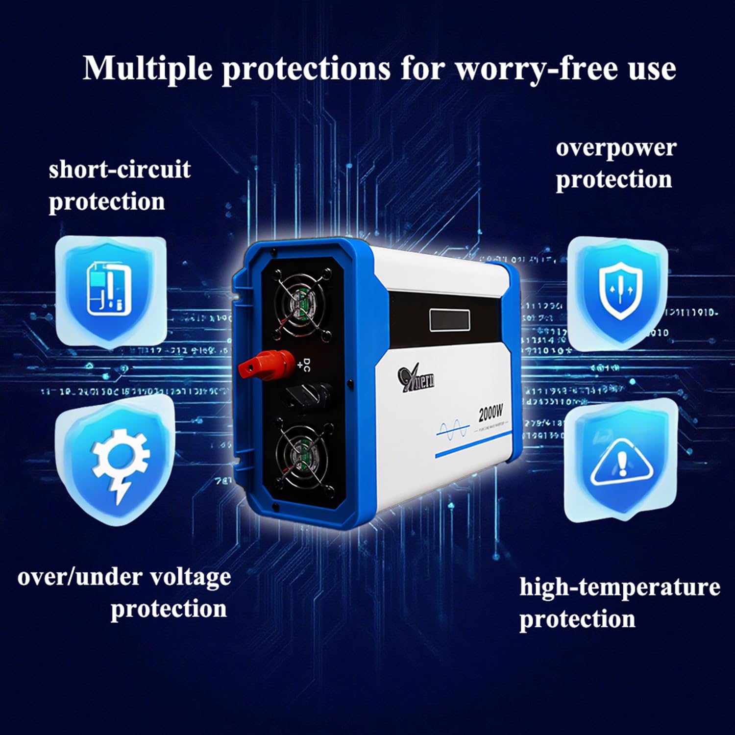 Anern Convertisseur 1000W DC 12V vers AC 220V Onduleur de Voiture Onde Sinusoïdale Pure avec écran LED et Port USB 5V, Convertisseur de Tension pour la Charge, Le Voyage et Le Camping
