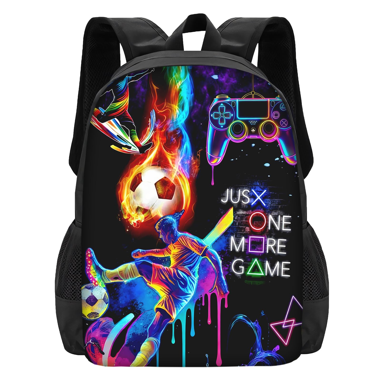 Neon Gaming Boys Backpack, Cool School Bag with Adjustable Straps, Lightweight Rucksack for Boys, Multifunctional Backpack for Travel Camping and Sports, Gamer Gifts for Teenage & Students
