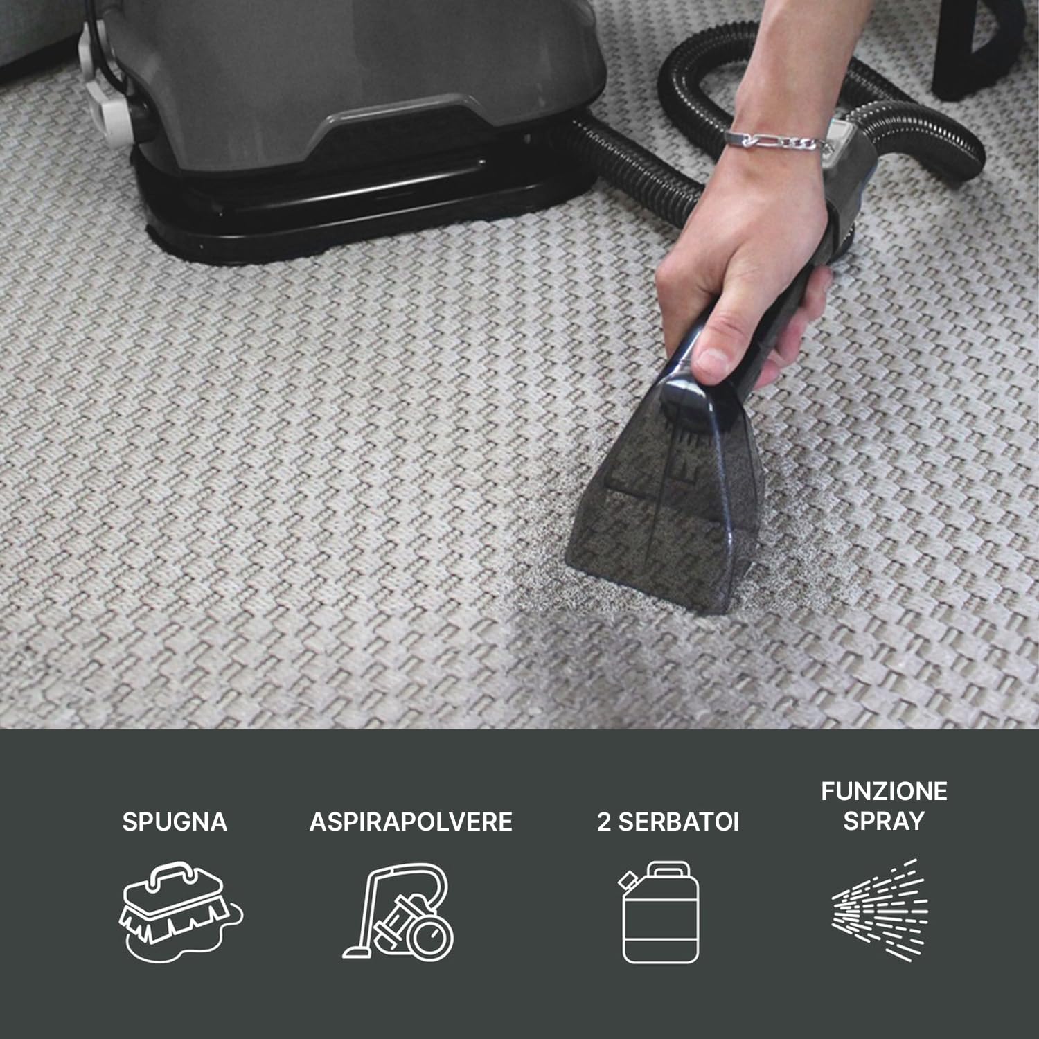 Avilia Máquina aspiradora para alfombras – Lava moquetas – Lava Interiores del Coche Cable de 3 Metros, depósitos de 1,4 L y 1,2 L Tecnología Avanzada para una Limpieza Impecable. Gris Oscuro y Negro